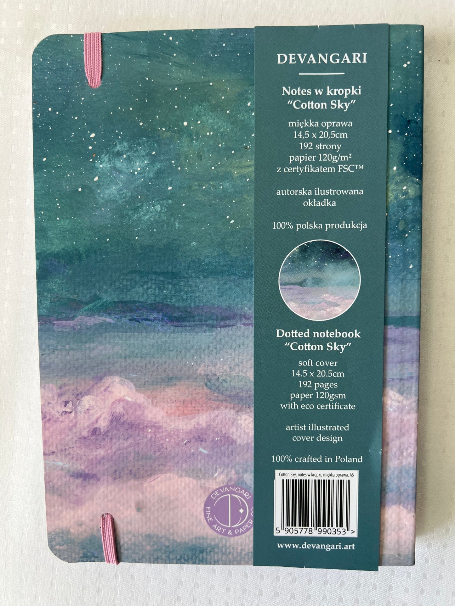 Devangari notes w kropki "Cotton Sky" A5
