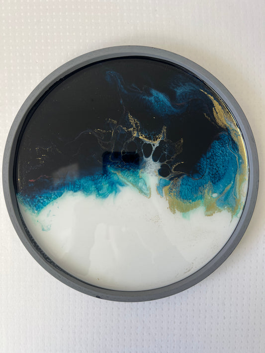 Tacka ozdobna z żywicy biel/akwamaryna