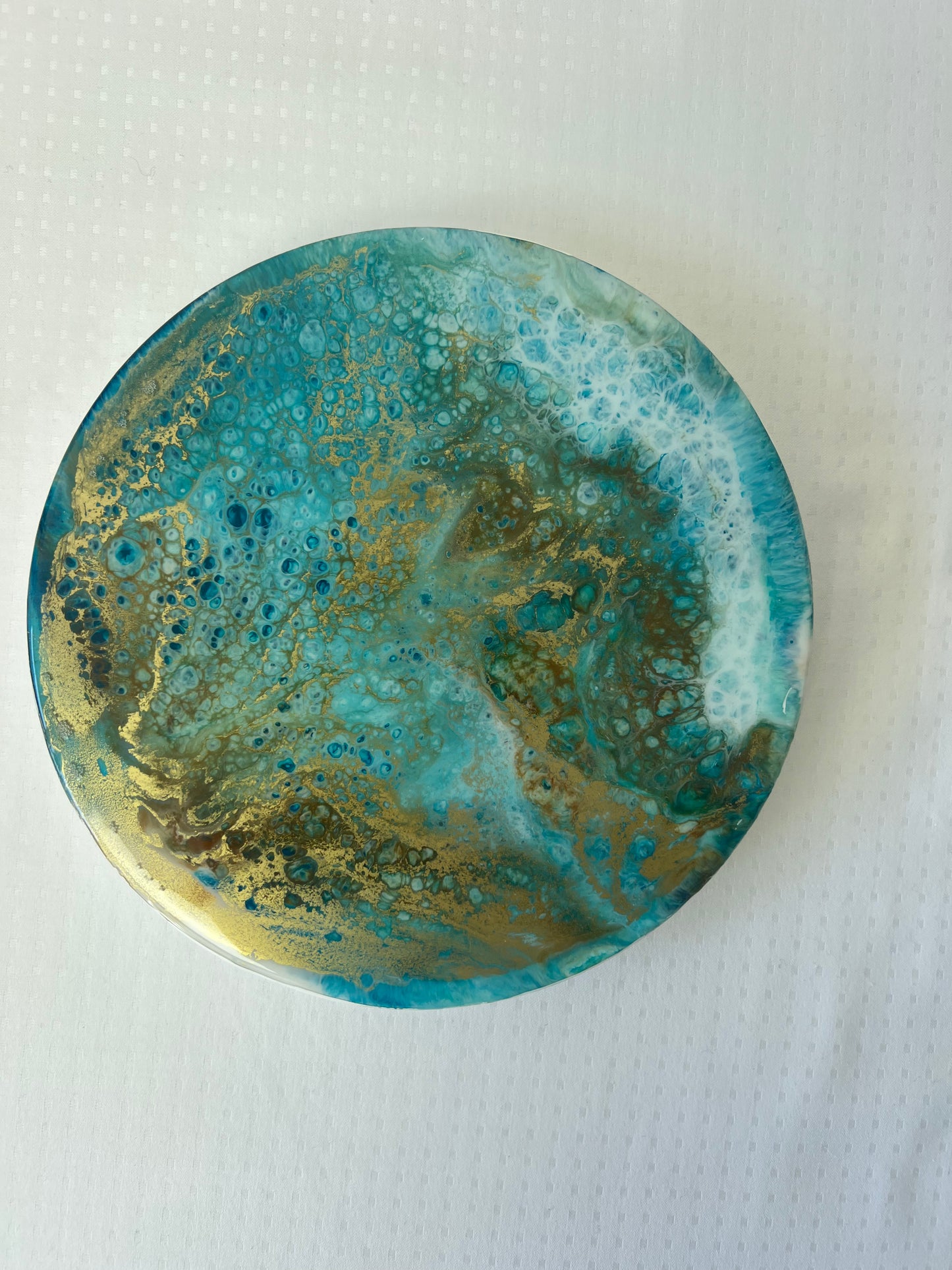 Tacka ozdobna gipsowa z żywicy złoto/akwamaryna