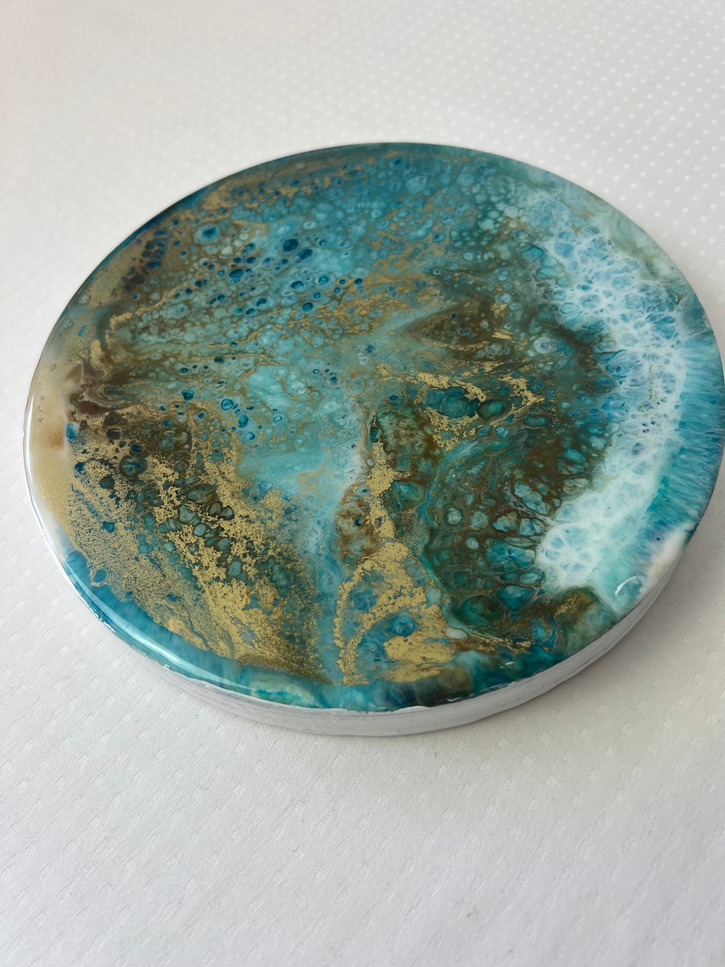 Tacka ozdobna gipsowa z żywicy złoto/akwamaryna